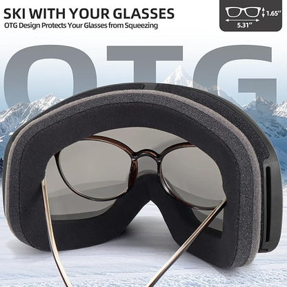 Freela Ski Goggles OTG Men Women, Over Glasses Snow Snowboard Sports Goggles for Adult Youth 100% UV400 Protection Anti Fog