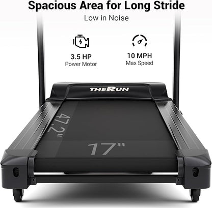 THERUN Incline Treadmill for Running and Walking, 300 lbs Weight Capacity Folding Treadmill with 0-15% Auto Incline, Wide Belt, 3.5HP, App, Heart Rate