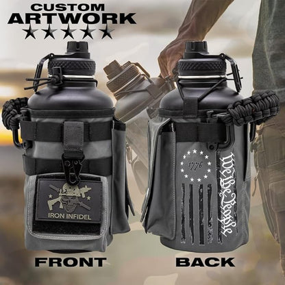 Iron Infidel Battle Bottle - Half Gallon Water Bottle Insulated, 64 oz Stainless Steel Water Jug with Paracord Handle - Gym Flask for Men with Rugged Sleeve for Storage (Betsy Ross 2 Liter)