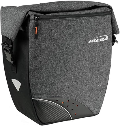 Ibera G-2 PakRak Pro Panniers Bike Bags (Pair) with Quick Release/Clip-On System - Bike Saddle Bags For Rear Rack Each with 19.8 lbs Capacity - Reflective Saddle Bag Bicycle, Fits Most Racks (Grey)
