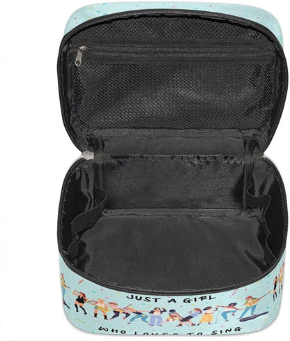 Large Makeup Bag Travel Cosmetic Bags for Women Teal Cute Colorful Music Guitar Pattern Makeup Organizer Case Toiletry Bag Wide Open Portable Pouch with Handle