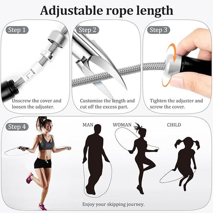 1LB Weighted Jump Ropes for fitness Women Men, Tangle-Free Ball Bearing Rapid Speed Skipping Jump Rope with Adjustable 9mm Cotton & PVC Cord, Aluminum Handles for MMA, Boxing, CrossFit, Weight-loss Workouts