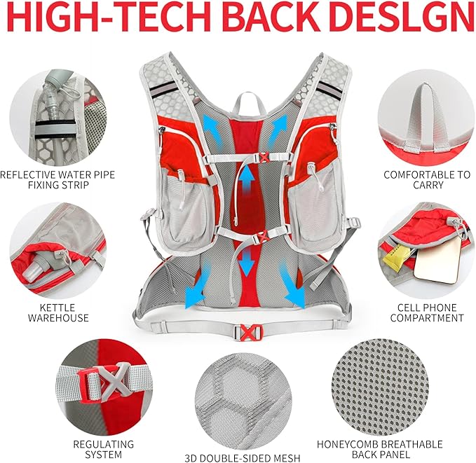 Hydration Pack Backpack, Lightweight Water Backpack with 2L Leakproof Hydration Bladder Daypack for Men Women,Running Hydration Vest for Outdoor Trail