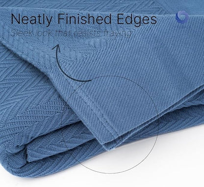 100% Cotton Herringbone Weave Blankets, 90"X90" Queen, Throw Blanket for Bed,All Season Cotton Blanket, Cozy Blanket,Throws Bed Blanket, Throw Blanket for Couch,Modern Home Decor -Navy Blue