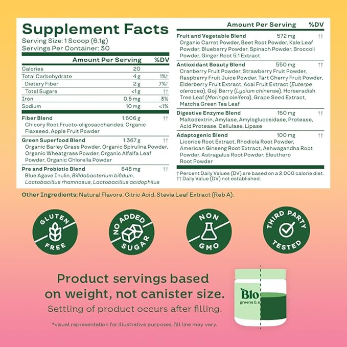 Bloom Nutrition Superfood Greens Powder, Digestive Enzymes with Probiotics and Prebiotics, Gut Health, Bloating Relief for Women, Chlorella, Juice Mix w/Beet Root Powder, 30 SVG, Orange Passionfruit