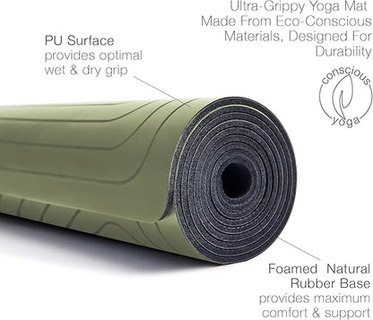 agoy Pro+ Warrior - Premium Non-Slip Yoga Mat – Eco-Conscious Design - PU Mat With Wet/Dry Grip+ - Focus Alignment - Lazer-Etched Technology - A Portable Standard Size Mat for All Styles of Yoga