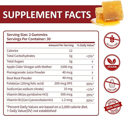 (2 Pack) Apple Cider Vinegar Gummies | Keto ACV Gummies for Supports Metabolism & Fat Burn with Vitamin B6 & B12 | ACV Supplement | Lemon Honey Flavor | 120 Vegan for Women and Men