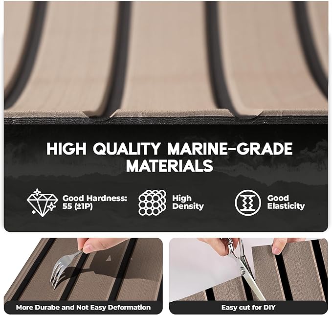 FOCEAN Boat Flooring EVA Foam Boat Decking Faux Teak Marine Flooring Boat Mat Boat Carpet Sheet for Motorboat RV Yacht Kayak Surfboard, 94.5"x 47.2"/35.4"/23.6"/15.7"