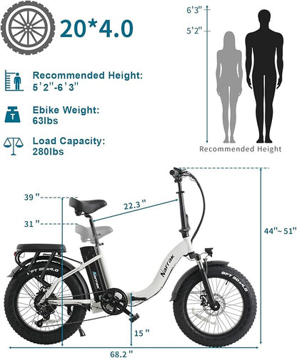 Fat Tire Folding Electric Bike, 48V & 624Wh Lithium Removable Battery, Peak 1100W Brushless Motor, Max Speed 28Mph, M5 Large LCD Display, Suspension, Step-Over/Thru Frame