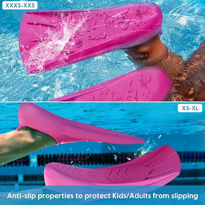 Gintenco Swim Fins, Kids Swim Training Fins for Lap Swimming, Travel Size Flippers with Mesh Bag, Silicone Swimming Fins for Kids Teens Adults Women Men