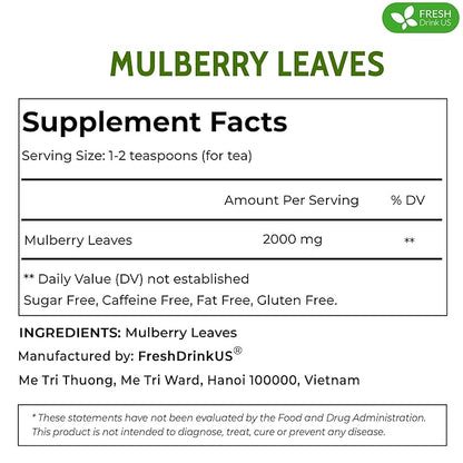 FreshDrinkUS, Permium 2oz Mulberry Leaves, 100% Natural & Pure from Mulberry Leaves, Mulberry Leaf Tea, Mulberry Loose Leaf Herbal Tea, No Additives, No Caffeine, Vegan
