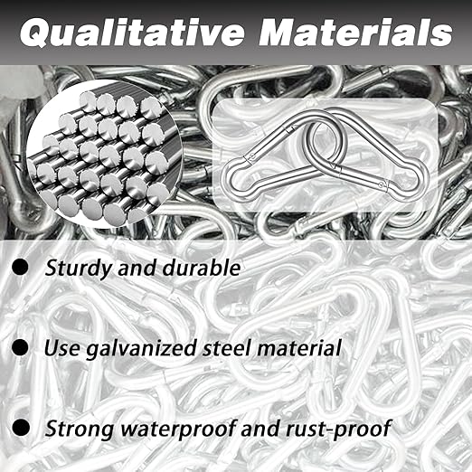 40 PCS 3'' Spring Snap Hook Carabiner, M8 5/16 Inch Galvanized Silver Steel Carabiner Clip, 500LBS Holding Capacity Quick Link Clip Keychain for Hammock Dog Leash & Camping Gym