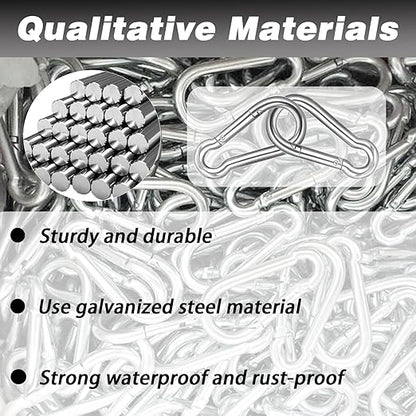 100 PCS 3'' Spring Snap Hook Carabiner, M8 5/16 Inch Galvanized Silver Steel Carabiner Clip, 500LBS Holding Capacity Quick Link Clip Keychain for Hammock Dog Leash & Camping Gym
