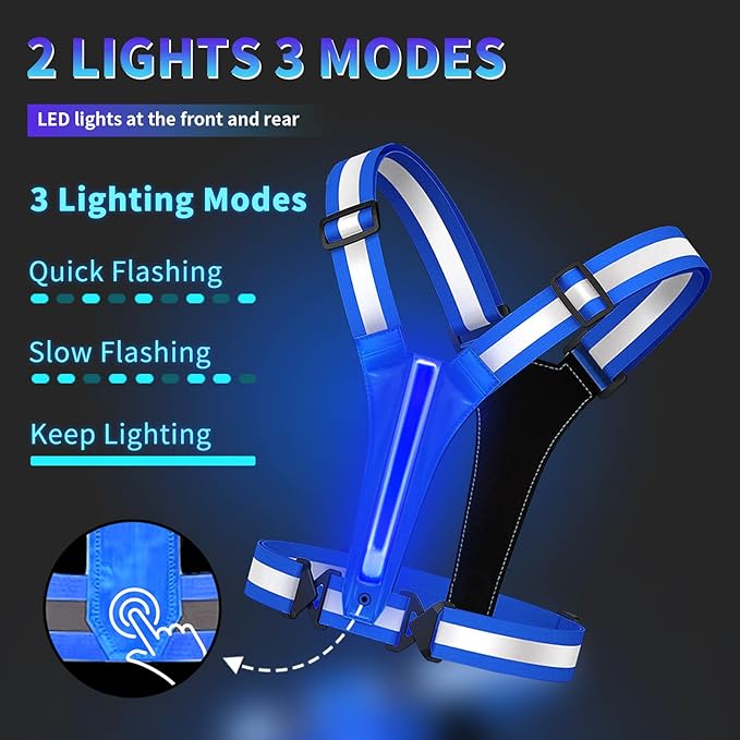 Led Reflective Vest Running Gear,USB Rechargeable Light Up High Visibility Running Vest,6-11hrs Light with Adjustable Waist/Shoulder for Runners Walkers