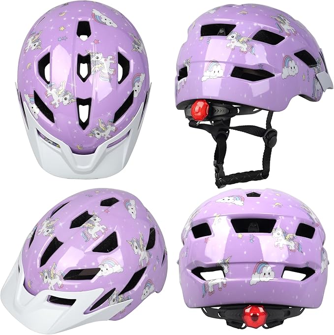 Kids Bike Helmet,Bavilk Kids Boys Girls Bike Helmets with LED Light Detachable Visor Children Youth Teen Multi-Sport for Skating Cycling Scooter Skateboard Adjustable & Lightweight 19.7"-22.4"