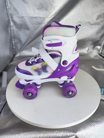 Kids Roller Skates for Girls-Outdoor 4 Size Adjustable Butterfly Quad Rollerskates for Indoor Ages 3-12 Years Beginners Children's Birthday Gift with Light Up Wheels patines para niñas Indoor