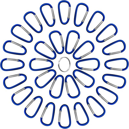 30PCS Aluminum Carabiner Clips, 2" D Shape Spring Snap Hooks Carabiner with 30PCS Keyring Keychain Hook