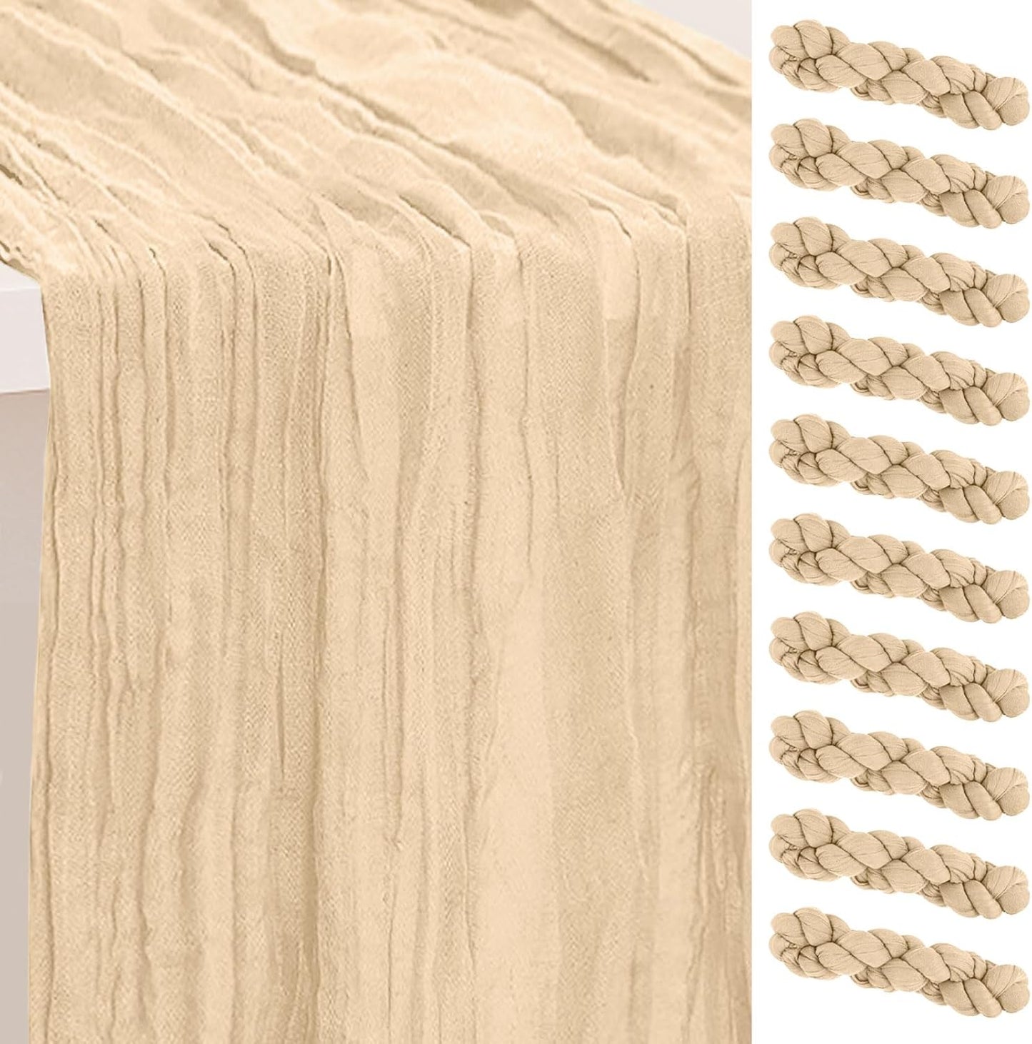 10 Pack Nude Cheesecloth Table Runner 35x120 Inch 10Ft Rustic Gauze Cheese Cloth Table Runner Sheer Cheesecloth Table Runners for Wedding Party Bridal Shower Decoration