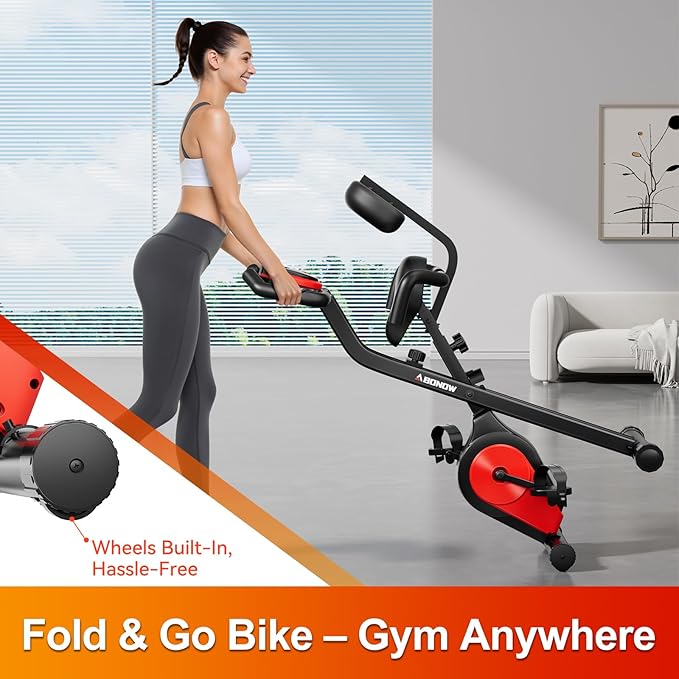 Foldable Exercise Bike, Low Noise Stationary Bikes for Home, Compact Indoor Cycling Bike with Adjustable Magnetic Resistance, 300lbs Capacity 6.6lbs Flywheel Workout Bike