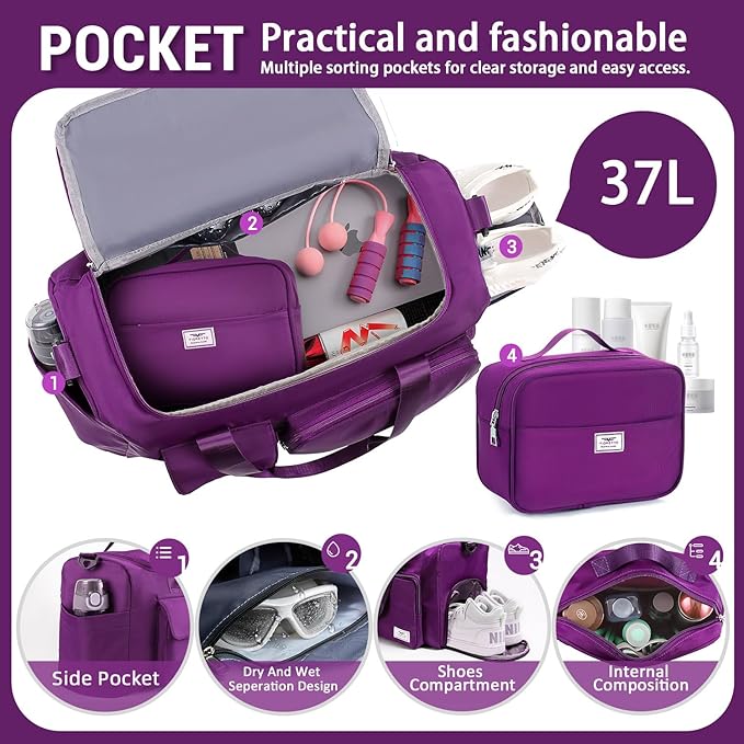 FIORETTO Women's Gym Duffle Bag with Shoes Compartment, 37L Capacity, Ideal for Travel, Gym, Sports, Duffel, Weekender