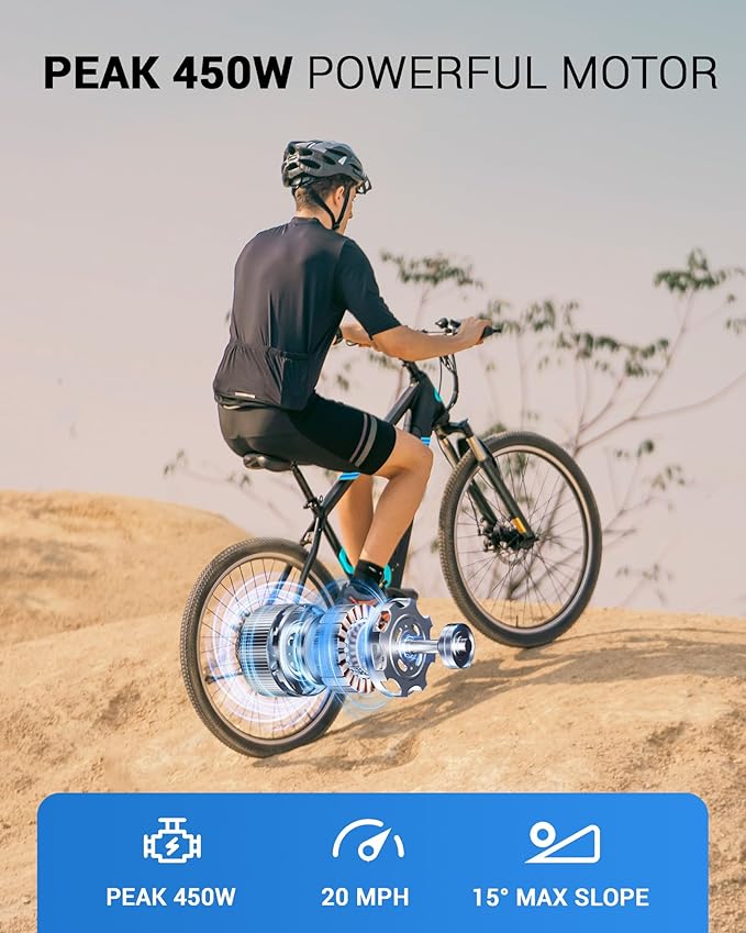 Electric Bike for Adults,36V Built-in Invisible Removable Battery,350W Brushless Motor(Peak 450W) Electric Mountain Bike,26" Tires&Front Fork Suspension,UL Certified 7-Speed