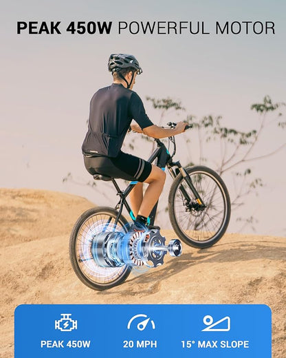 Electric Bike for Adults,36V Built-in Invisible Removable Battery,350W Brushless Motor(Peak 450W) Electric Mountain Bike,26" Tires&Front Fork Suspension,UL Certified 7-Speed