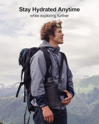 BUZIO Vacuum Insulated Stainless Steel Water Bottle 64oz (Cold for 48 Hrs/Hot for 24 Hrs) BPA Free Double Wall Travel Mug/Flask for Outdoor Sports Hiking, Cycling, Cam,Camping, Running, Tuxedo