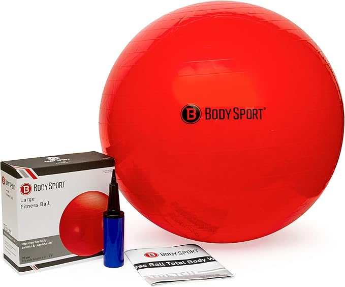 Body Sport Exercise Ball with Pump for Home, Gym, Balance, Stability, Pilates, Core Strength, Stretching, Yoga, Fitness Facilities, Desk Chairs
