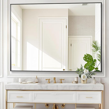 36x48 Inch Black Bathroom Mirror for Wall, Aluminum Frame Rectangle Rectangular Vanity Mirror, Modern Large for Bedroom, Living Room, Horizontal or Vertical