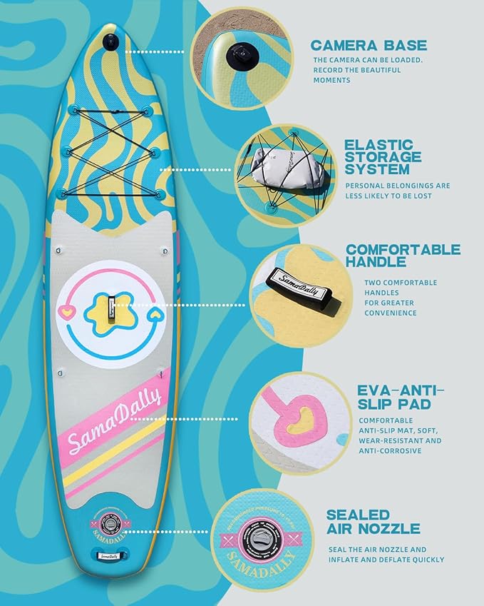 11'Stand Up Paddle Boards Surf Control with Premium SUP Board Accessories Backpack & Removable Fins, 34" Wide Inflatable Paddle Boards of All Skill Levels