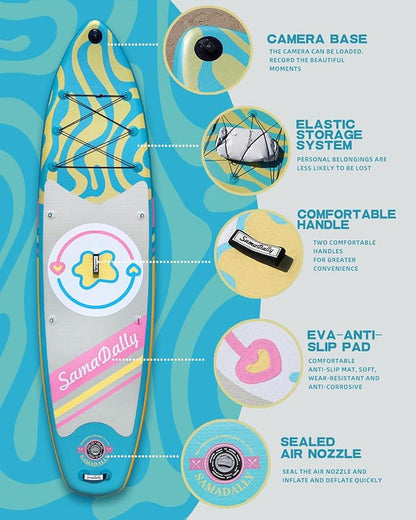 11'Stand Up Paddle Boards Surf Control with Premium SUP Board Accessories Backpack & Removable Fins, 34" Wide Inflatable Paddle Boards of All Skill Levels