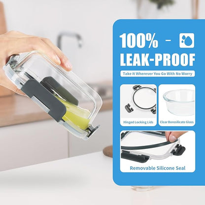 12 Pack Glass Food Storage Containers with Airtight Lids for Meal Prep, Leftover, BPA-Free, Leak-Proof, Freezer to Microwave Safe (12 Lids & 12 Containers)