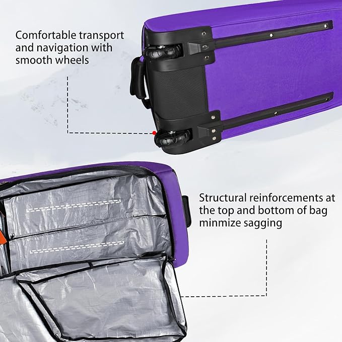 Goloni Ski Bag with Wheels,Padded Snowboard Bag for Air Travel,600D Waterproof Fabric,Foldable Snow Bag Fits 2 Pairs Skis
