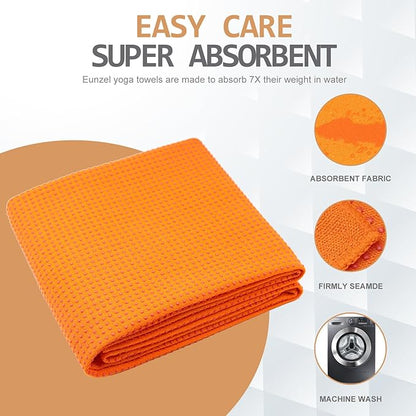 Eunzel Yoga Towel,Hot Yoga Mat Towel with Grip Dots Sweat Absorbent Non-Slip for Hot Yoga, Pilates and Workout 24" x72", Orange