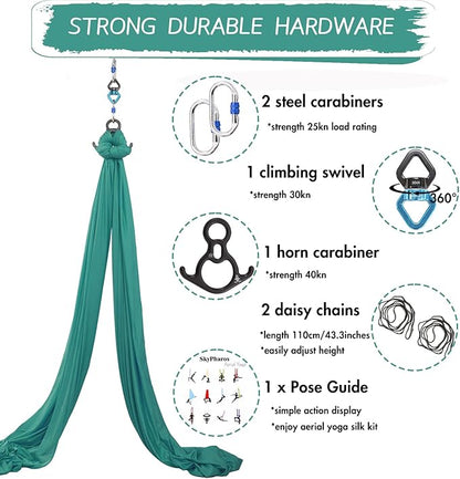 Aerial Silks Yoga Swing Set - 9/11 Yards Aerial Yoga Hammock Kit Anti-Gravity Flying for Fitness, Low/Non Stretch Nylon Tricot Fabric Hardware Included for Dance