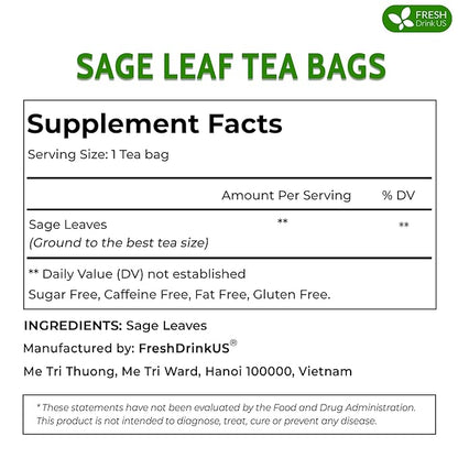 FreshDrinkUS Premium 135 Sage Leaf Tea Bags, 100% Natural & Pure. Loose Leaf Sage Herbal Tea. Made with Natural Material Tea Bags. No Sugar, No Caffeine, No Gluten, Vegan
