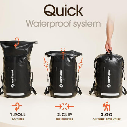 Earth Pak Waterproof Backpack - Heavy Duty Hiking Backpack - Roll-Top Closure Bag - Cushioned Dry Bag Waterproof Phone Case