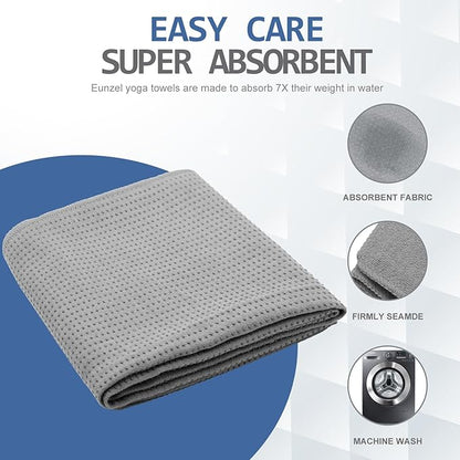 Eunzel Yoga Towel,Hot Yoga Mat Towel with Grip Dots Sweat Absorbent Non-Slip for Hot Yoga, Pilates and Workout 24" x72", Dark Gray
