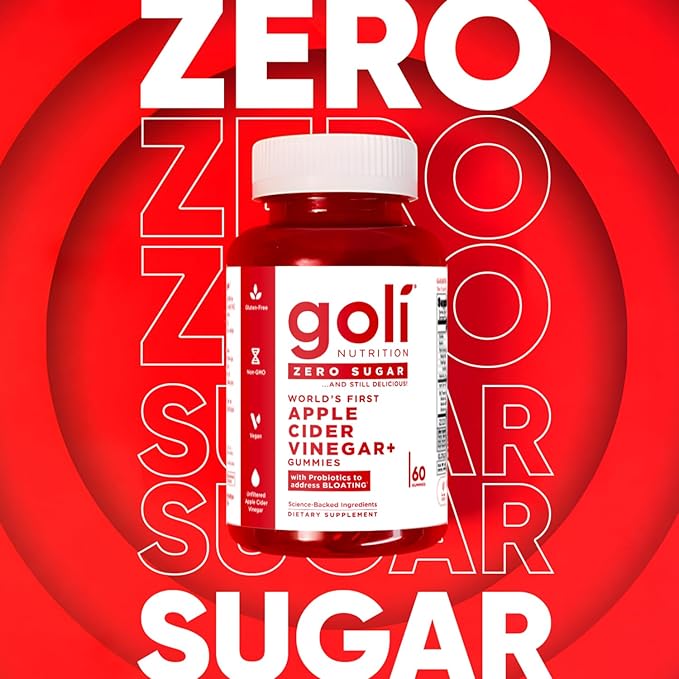 Goli Zero Sugar Apple Cider Vinegar Gummies - Vitamin B12, Probiotics to Address Bloating. No Artificial Sweeteners, No Sugar Alcohols. Vegan, Plant Based, Non-GMO, Gluten-Free & Gelatin Free. (3)