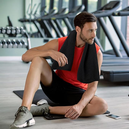 Microfiber Gym Towels for Working Out, Quickly Dry Yoga Towels for Men & Women Tennis, 16 Inch x 27 Inch, 6 Pack, Black