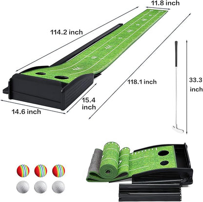 Golf Putting Green Mat with Putter and 6 Balls, Putting Practice Mat with Auto Ball Return for Home, Office, Backyard, Indoor, Outdoor Use