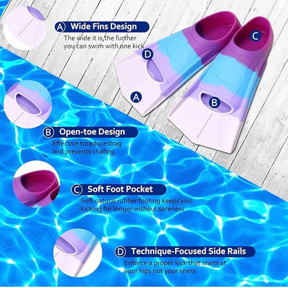 Kids Swim Fins,Short Kids Fins Youth Swimming Flippers for Lap Swimming Training for Children Girls Boys Beginners