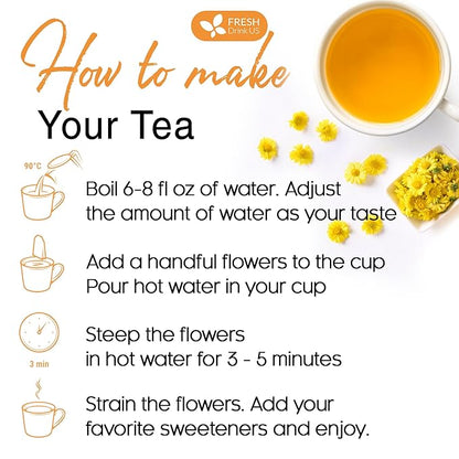 FreshDrinkUS, Premium 8oz Chrysanthemum Flowers, 100% Natural & Pure Chrysanthemum Flower Dried, Chrysanthemum Herbal Tea, No Additives, No Caffeine, Vegan