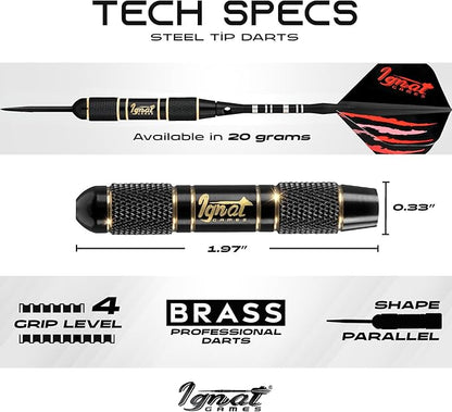 IgnatGames Premium Steel Tip Darts – 3/6/12 Pack Brass Barrels with Aluminum Shafts, 16 GlideXPro Flight Set, Tool Kit & Giftable Case