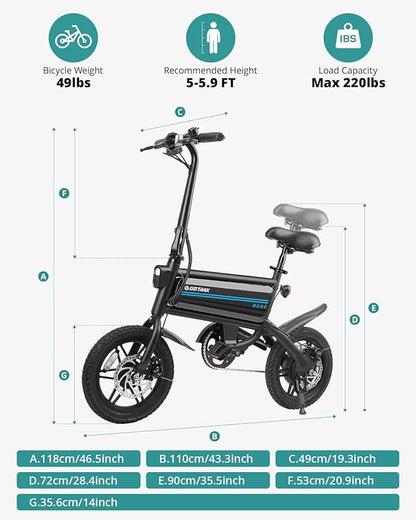 Gotrax Nano 14" Electric Bike, Max Range 25Miles(Pedal-Assist)&Max Speed 15.5Mph, 350W Folding E-Bike with Removable Battery, Adjustable Seat & Dual Mudguards, Commuter Electric Bicycle for Ages 13+