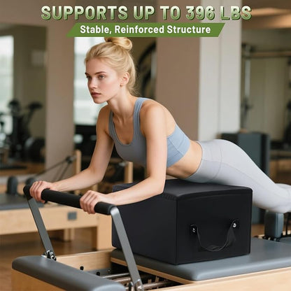 Foldable Pilates Reformer with Sitting Box, Double Jump Boards – Wooden Pilates Reformer Machine with Velvet Straps, German Springs, Smooth Aluminum Rails, Pilates Machine for Home