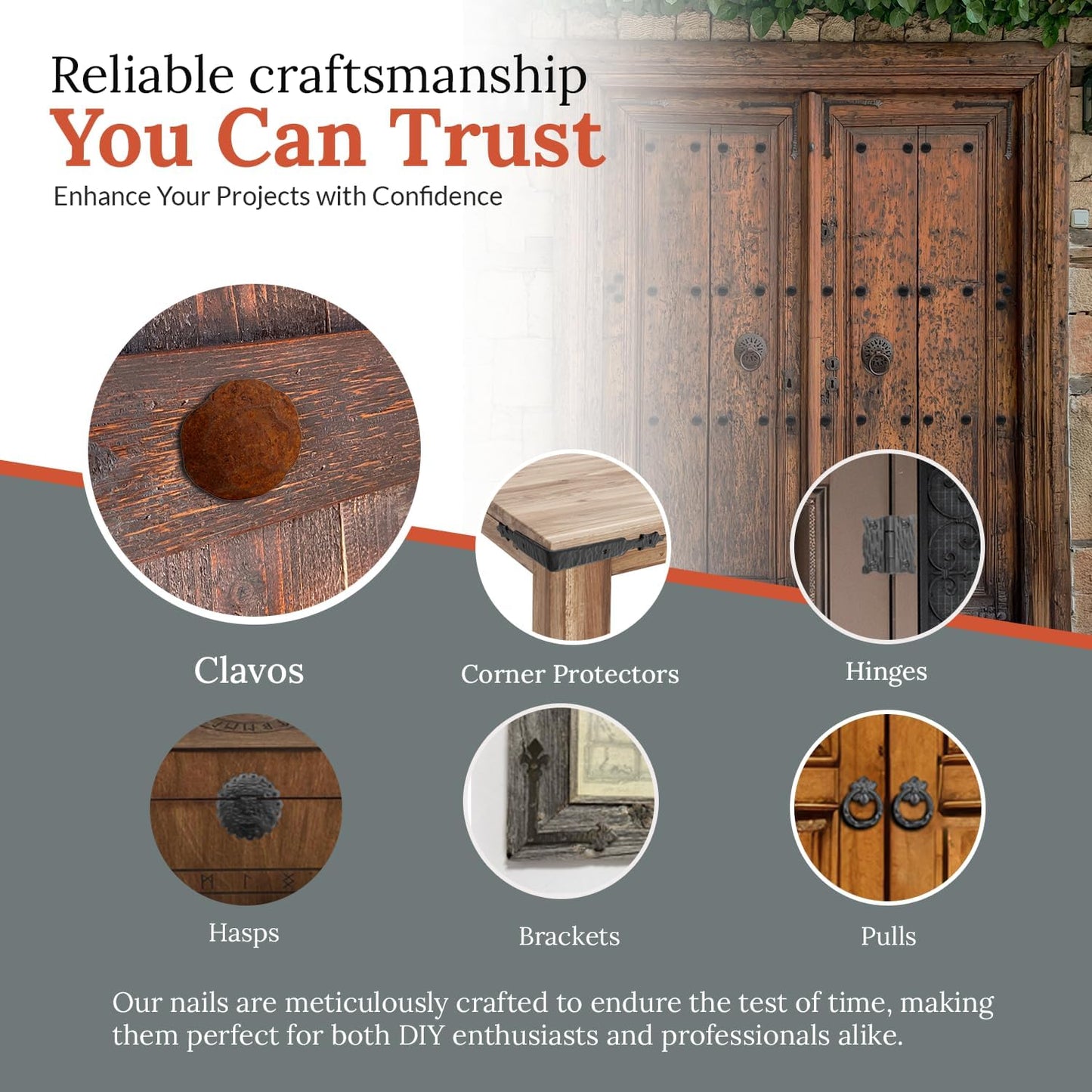 10 Pack 2" Round Head Iron Clavos Decorative Nails – Rusted – Handmade Rustic Round Fasteners for Farmhouse Shutters, Faux Wood Beams, Barn Doors, Shutters, Gates – Ornamental Wood Accent