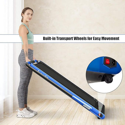 GYMAX Walking Pad, 2 in 1 Free Installation Under Desk Treadmill with Smart App, Remote Control & LED Display, 2.25HP Foldable Portable Compact Running Machine for Small Spaces Home Office