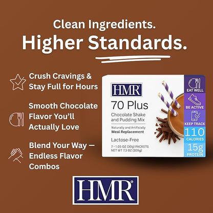 HMR 70 Plus Vanilla + Chocolate Shake & Pudding Mix COMBO | Meal Replacement Powder | Lactose-Free | 15g Protein | Easy to Make | Low Calorie | 42 Single Serving Packets each