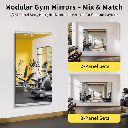Home Gym Mirror - 48x24 Inch, 2PCS Frameless Tempered Glass Full Body Mirror for Wall Mount - Ideal for Yoga, Workout, Bedroom, Dance Studio (Silver)